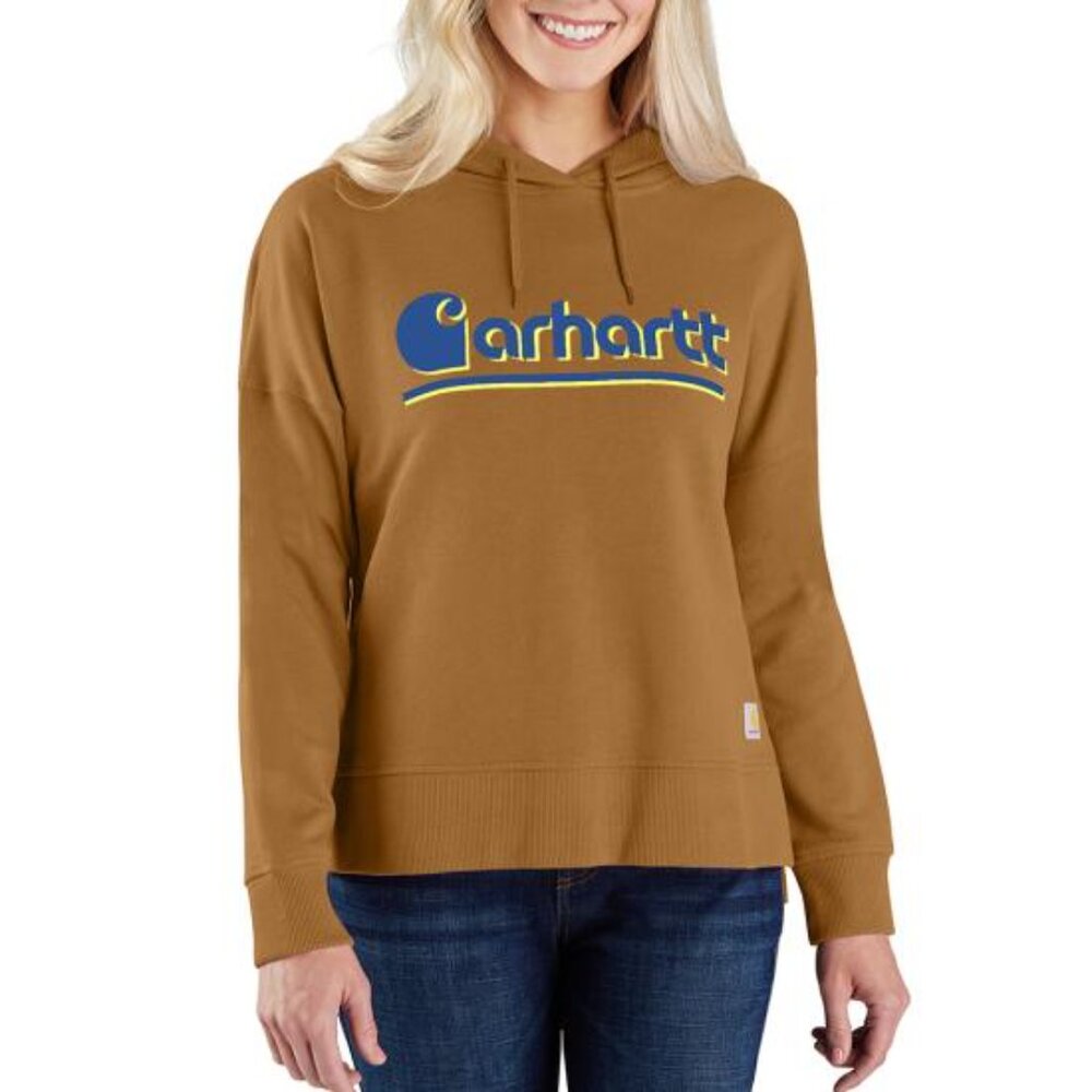 New! CARHARTT M Brown Loose Fit Logo Hoodie Sweatshirt Pullover Tencel